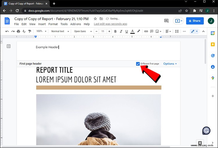 So erstellen Sie verschiedene Kopfzeilen für verschiedene Seiten in Google Docs