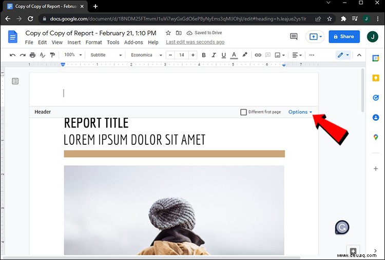 So erstellen Sie verschiedene Kopfzeilen für verschiedene Seiten in Google Docs