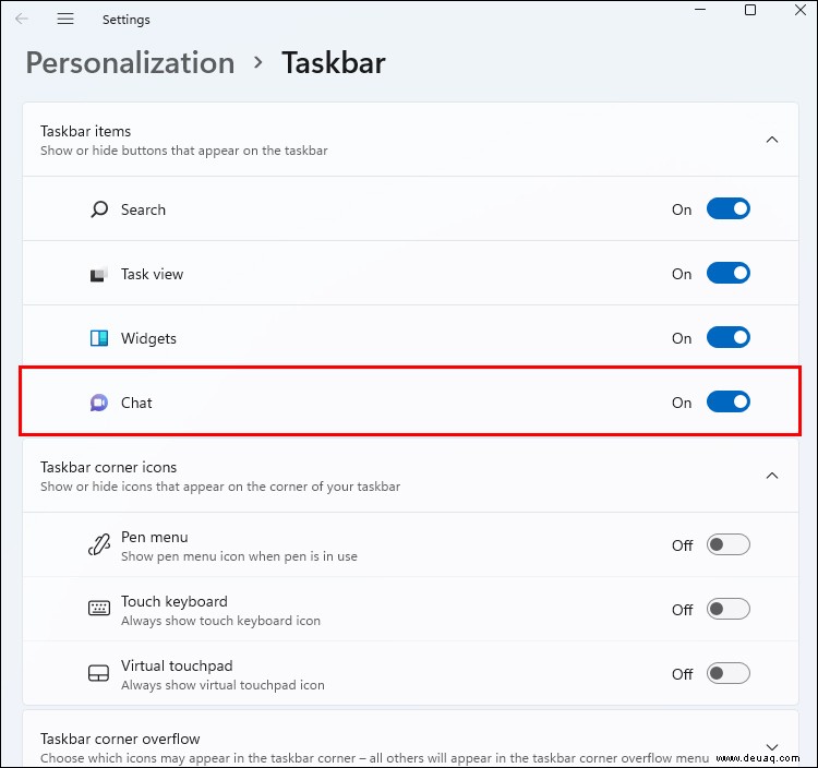 Entfernen des Chats aus der Taskleiste in Windows 11