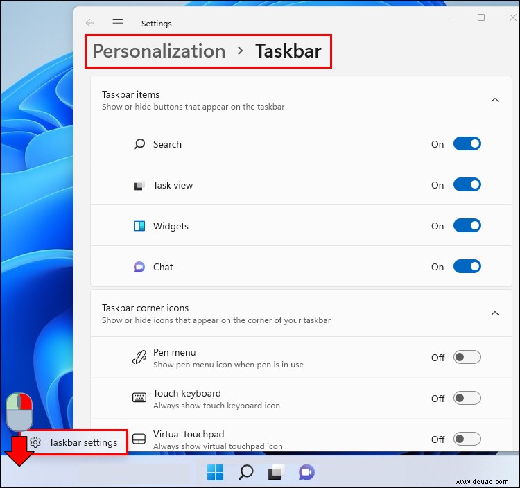 Entfernen des Chats aus der Taskleiste in Windows 11