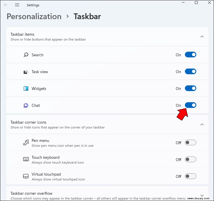 Entfernen des Chats aus der Taskleiste in Windows 11