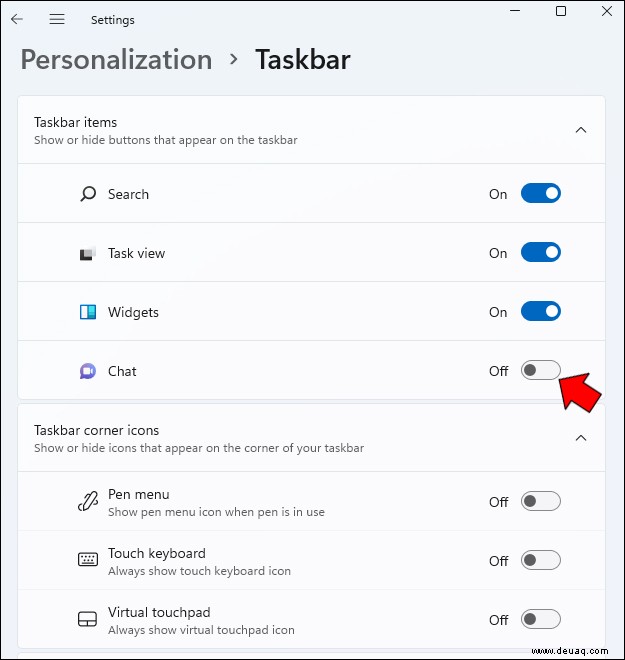 Entfernen des Chats aus der Taskleiste in Windows 11