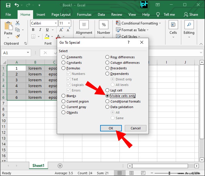 So kopieren Sie ohne ausgeblendete Zeilen in Excel