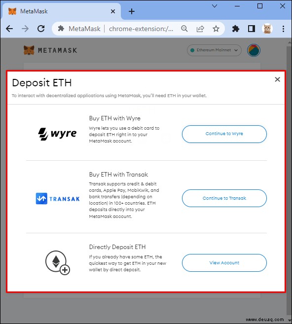 So fügen Sie Gelder zu Metamask hinzu