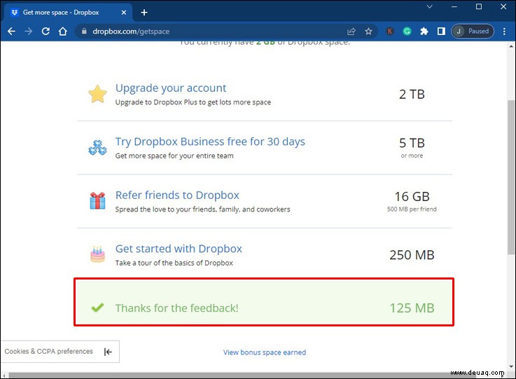 So zeigen Sie an, wie viel freier Speicherplatz in DropBox verfügbar ist