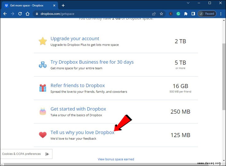 So zeigen Sie an, wie viel freier Speicherplatz in DropBox verfügbar ist