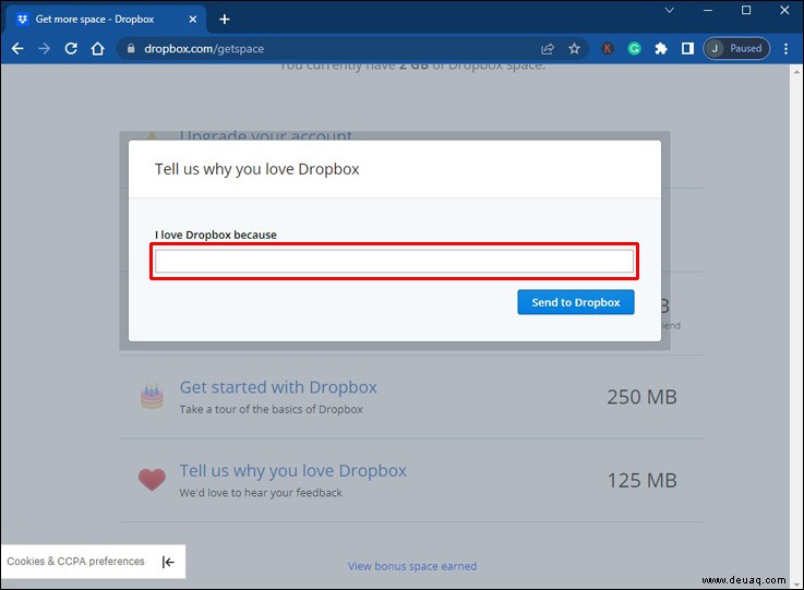 So zeigen Sie an, wie viel freier Speicherplatz in DropBox verfügbar ist