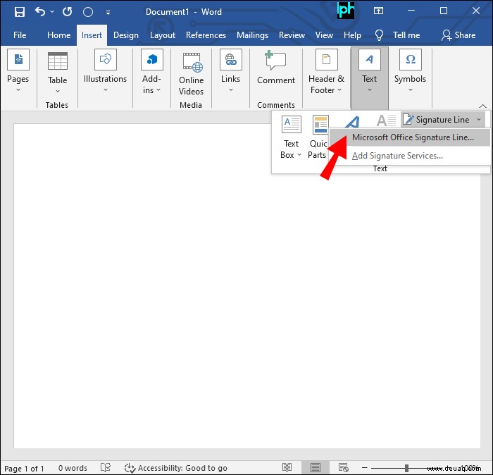 So fügen Sie eine Signaturzeile in Microsoft Word ein 