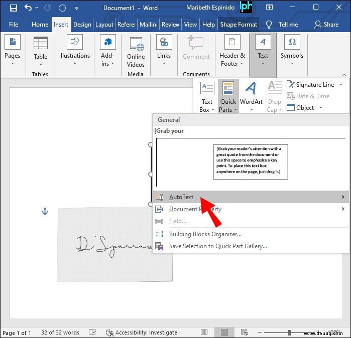 So fügen Sie eine Signaturzeile in Microsoft Word ein 