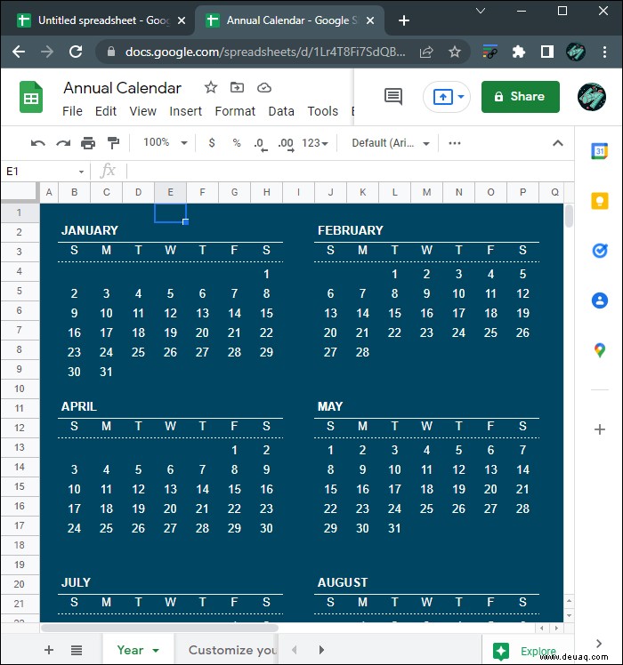 So erstellen Sie einen Kalender in Google Sheets 