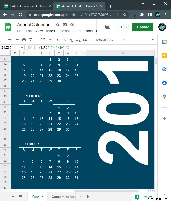 So erstellen Sie einen Kalender in Google Sheets 