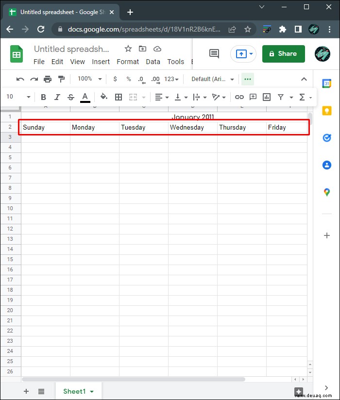 So erstellen Sie einen Kalender in Google Sheets 