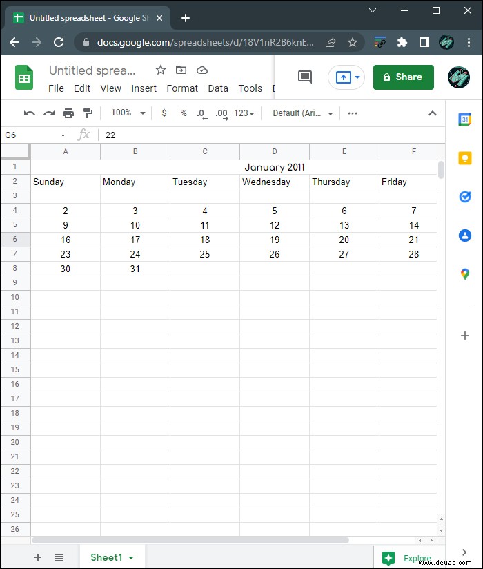 So erstellen Sie einen Kalender in Google Sheets 