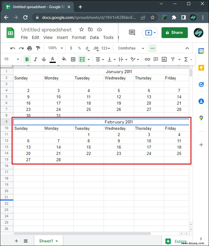 So erstellen Sie einen Kalender in Google Sheets 