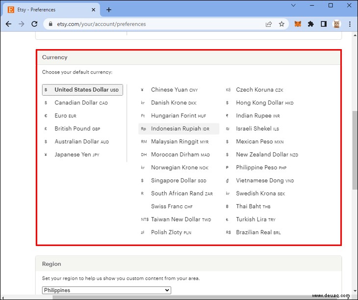 So ändern Sie die Währung in Etsy