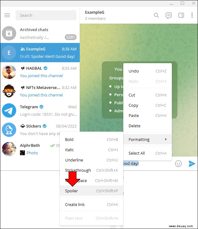 So verwenden Sie das Spoiler-Tag in Telegram