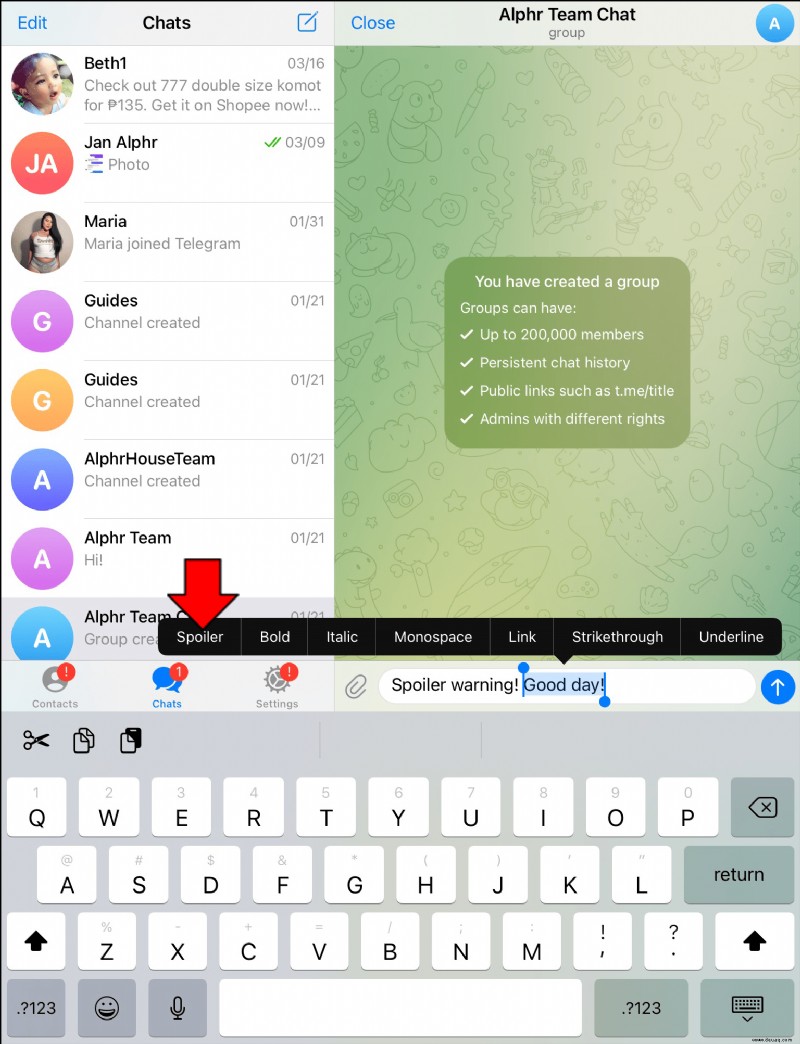 So verwenden Sie das Spoiler-Tag in Telegram