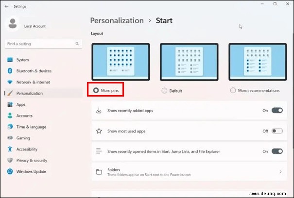 Entfernen von Empfohlen in Windows 11