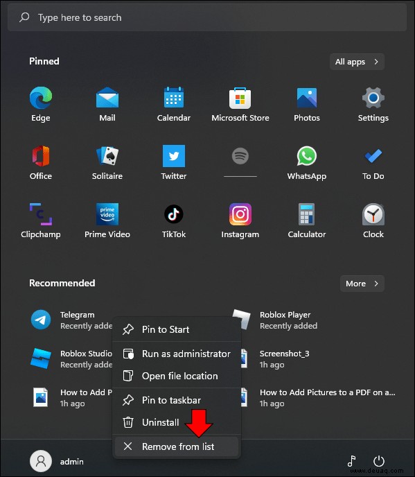 Entfernen von Empfohlen in Windows 11