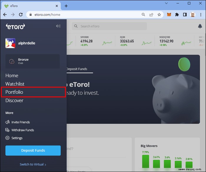 Wie man von Etoro auf ein Wallet überweist