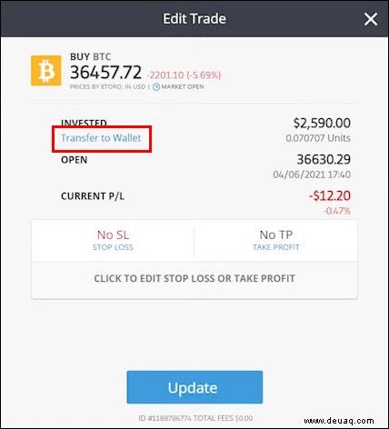 Wie man von Etoro auf ein Wallet überweist