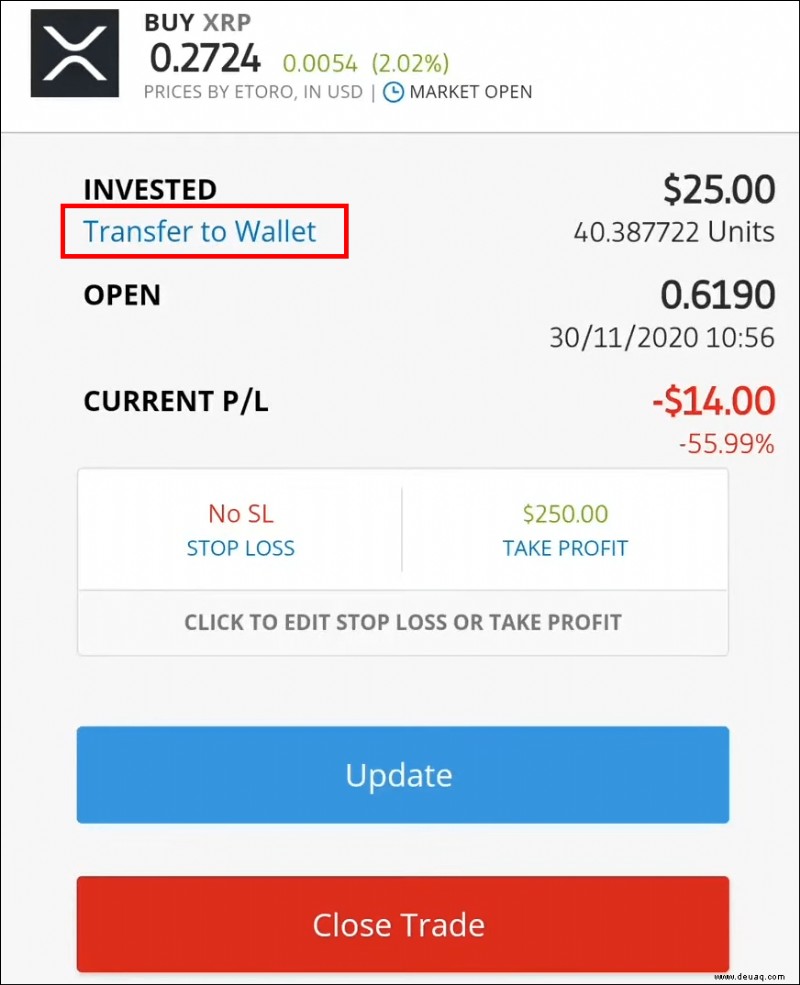 Wie man von Etoro auf ein Wallet überweist