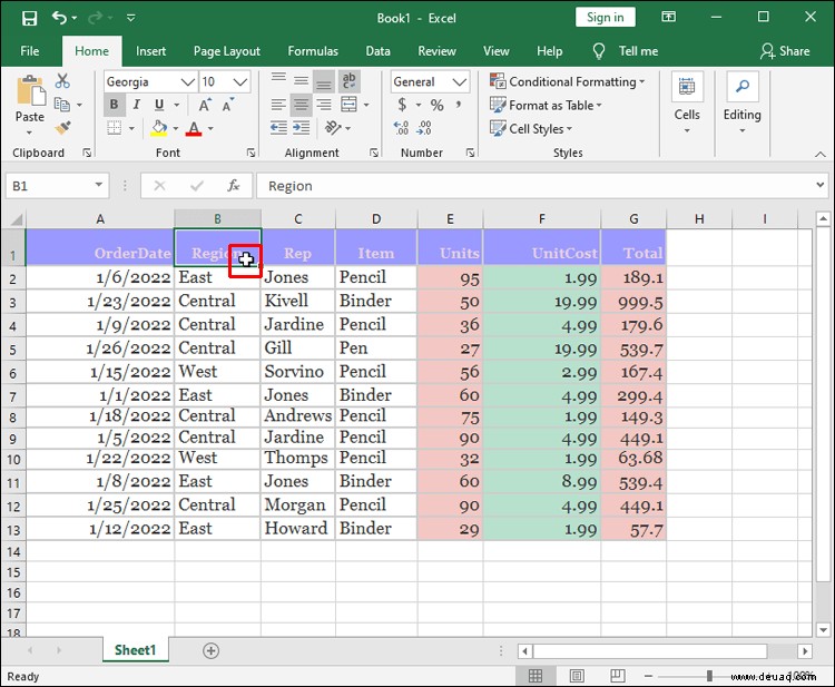 So ordnen Sie Spalten in Excel neu an