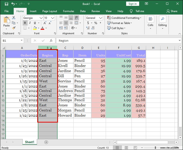 So ordnen Sie Spalten in Excel neu an