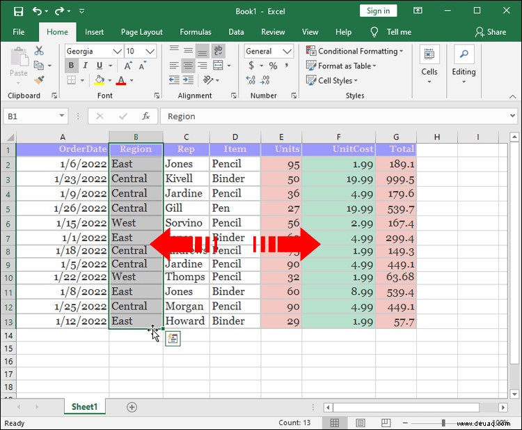 So ordnen Sie Spalten in Excel neu an