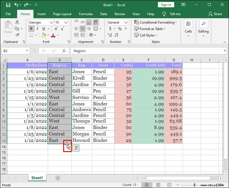 So ordnen Sie Spalten in Excel neu an