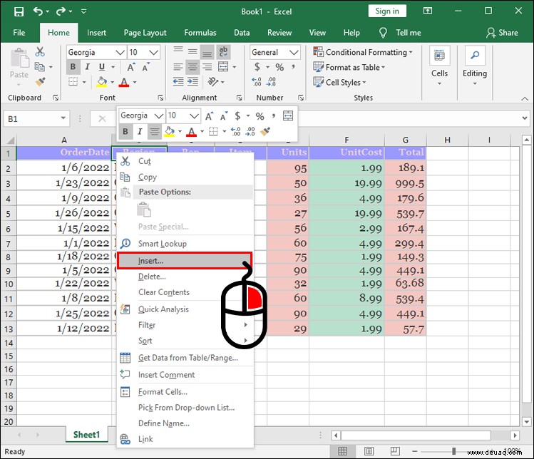 So ordnen Sie Spalten in Excel neu an