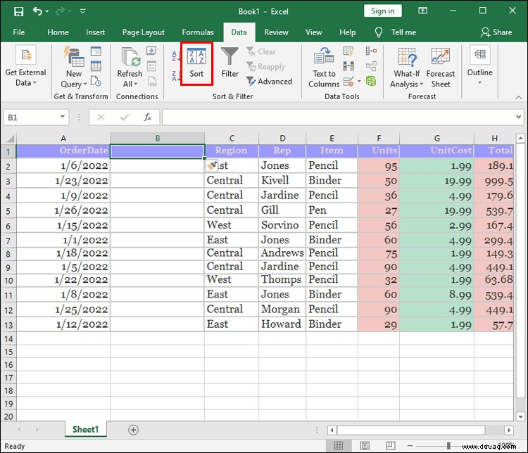 So ordnen Sie Spalten in Excel neu an