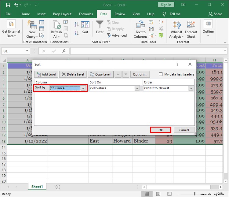 So ordnen Sie Spalten in Excel neu an