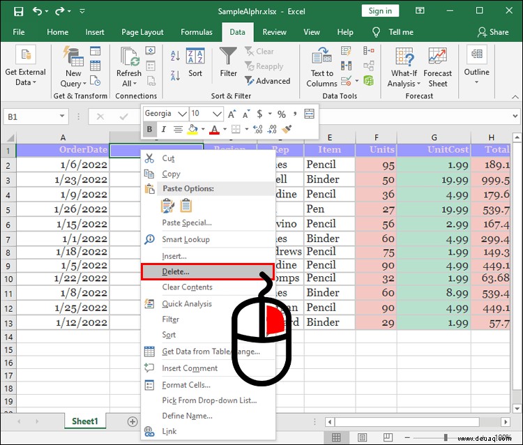 So ordnen Sie Spalten in Excel neu an