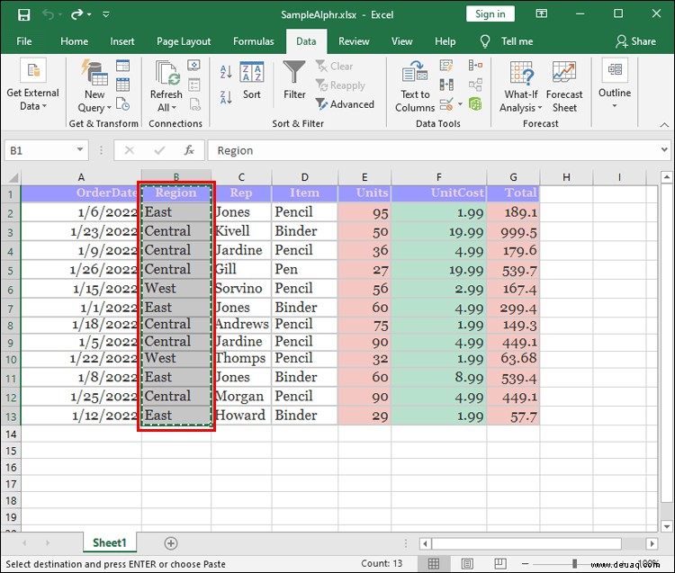 So ordnen Sie Spalten in Excel neu an