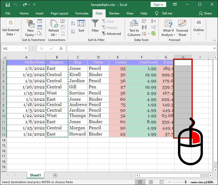 So ordnen Sie Spalten in Excel neu an