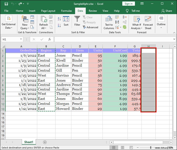 So ordnen Sie Spalten in Excel neu an