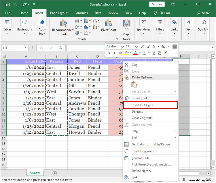 So ordnen Sie Spalten in Excel neu an