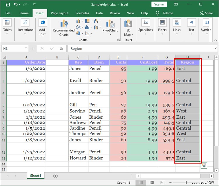 So ordnen Sie Spalten in Excel neu an
