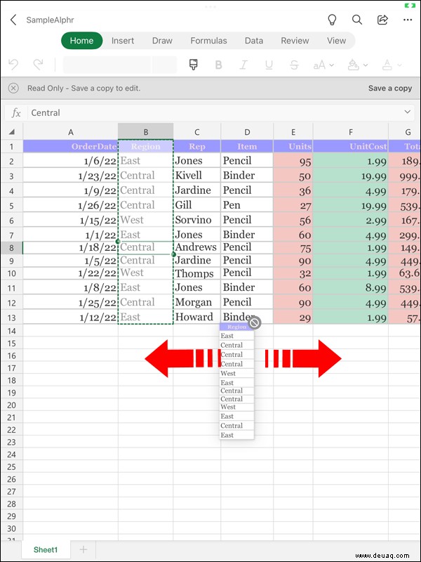 So ordnen Sie Spalten in Excel neu an