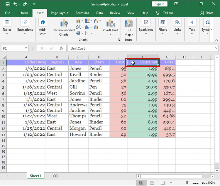 So ordnen Sie Spalten in Excel neu an