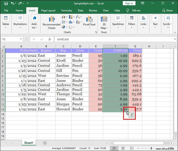 So ordnen Sie Spalten in Excel neu an