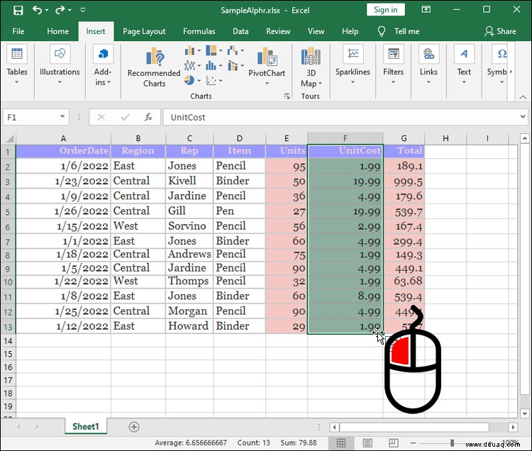 So ordnen Sie Spalten in Excel neu an