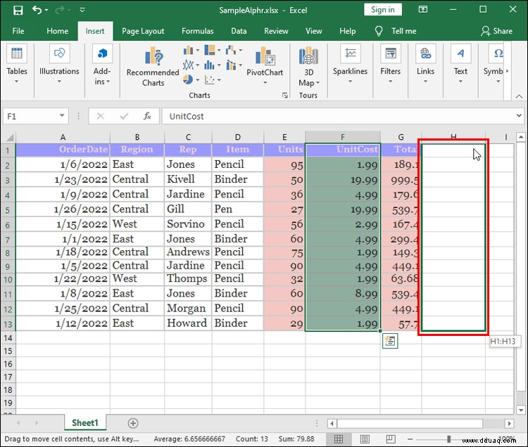 So ordnen Sie Spalten in Excel neu an