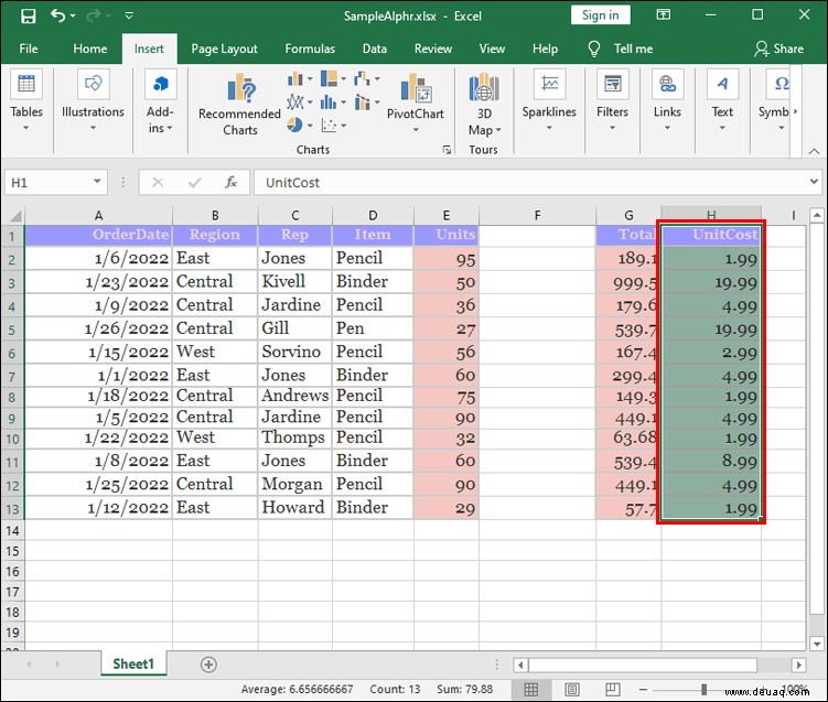 So ordnen Sie Spalten in Excel neu an